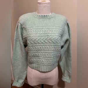 Mint Green Cable Knit Sweater for love and lemons.